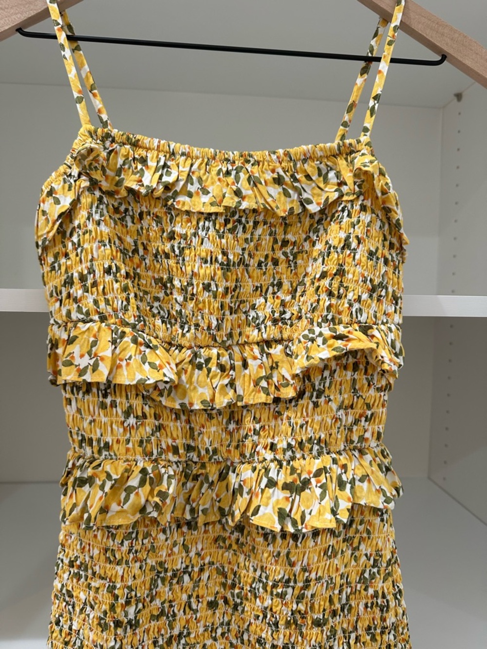 ANTONIO MELANI Yellow Floral Ruffle Smocked Midi Dress - Picture 2 of 5